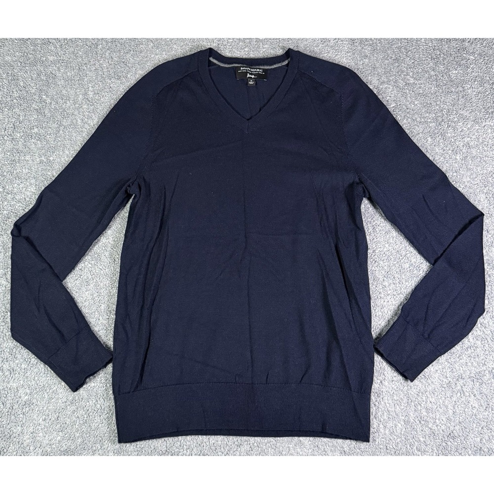 Banana Republic X Baruffa Mens Navy Sweater Size M Italian Merino Wool V-Neck